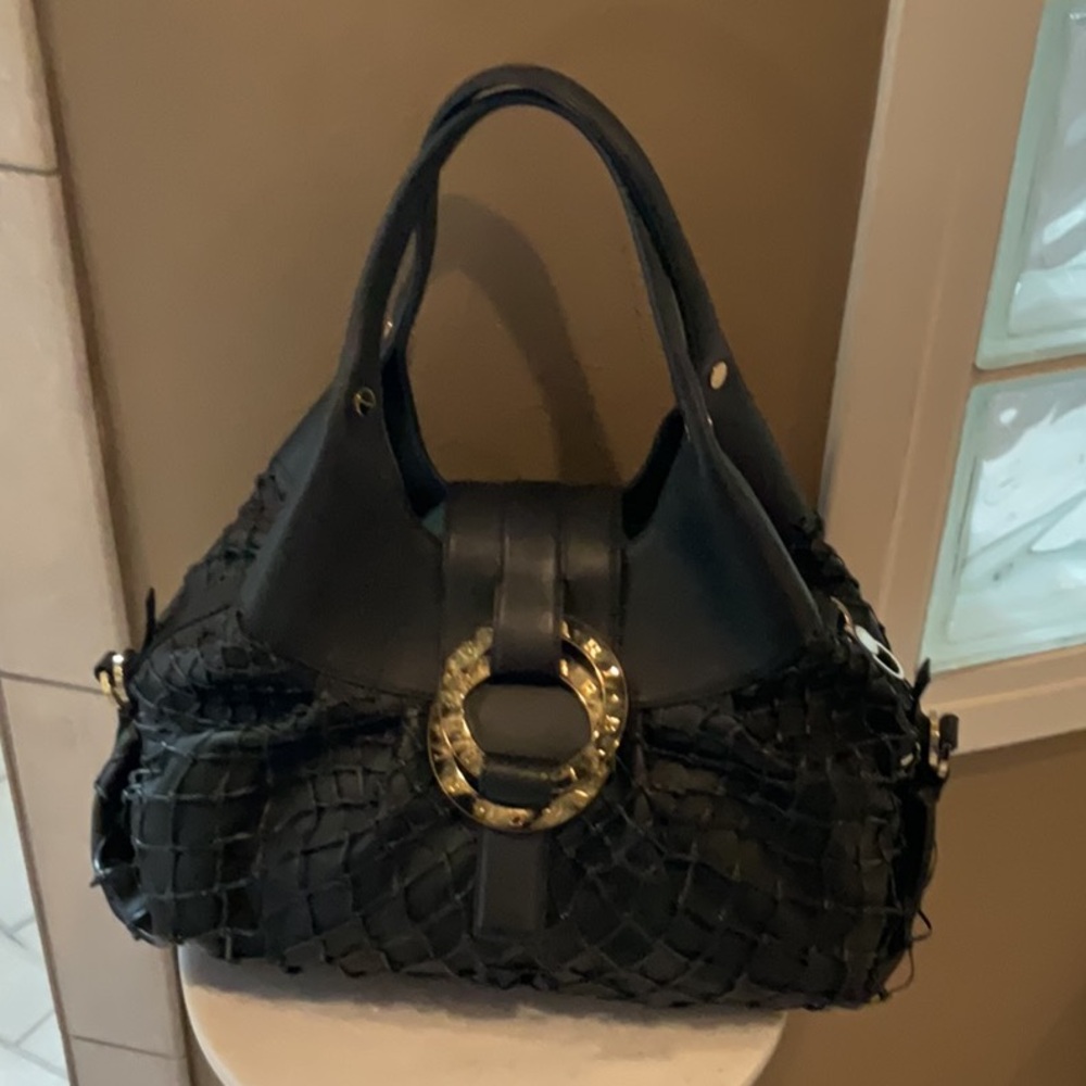 SOLD! Bvlgari Chandra Fishnet Black Leather EUC